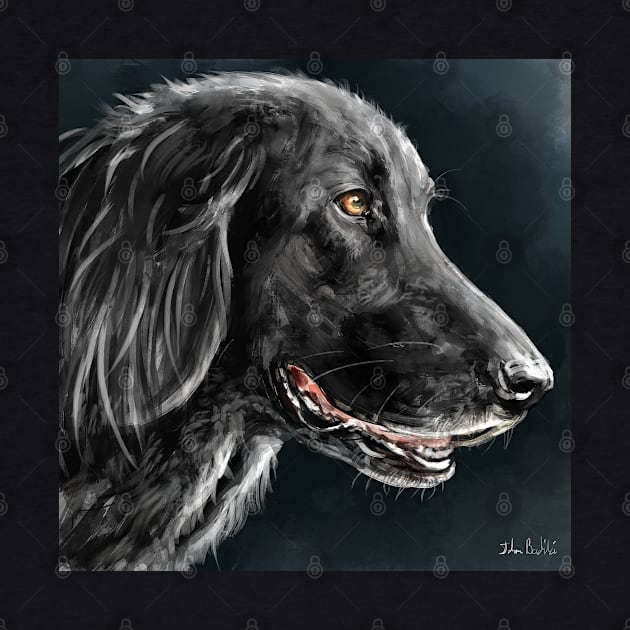 Painting of a Gorgeous Black Golden Retriever on a Dark Background by ibadishi